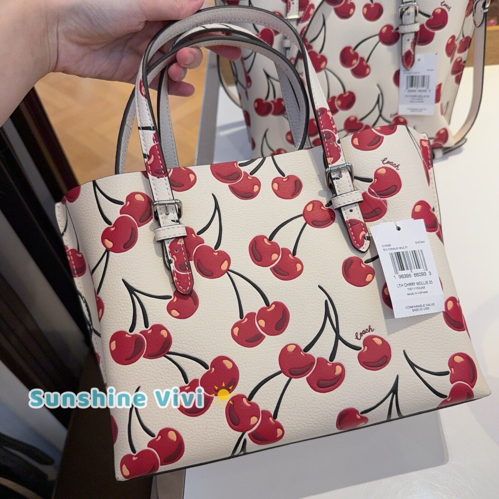 Coach NWT Coach Mollie Tote Bag 25 Crossbody Cherry Leather CY695 Size ONE SIZE - 3 Thumbnail