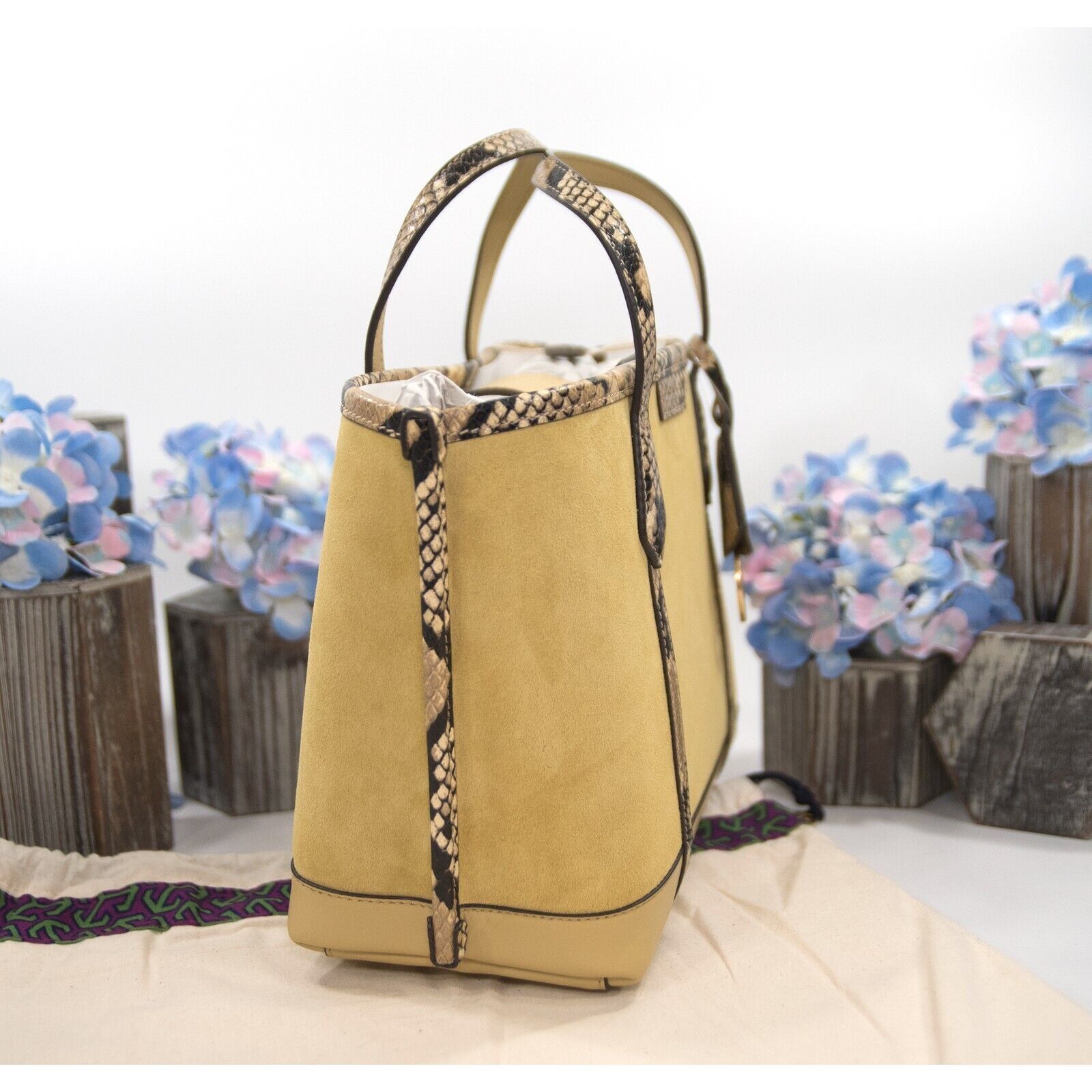 Tory Burch Tory Burch Perry Cornbread Suede Exotic Snake Small Tote Size ONE SIZE - 4 Thumbnail