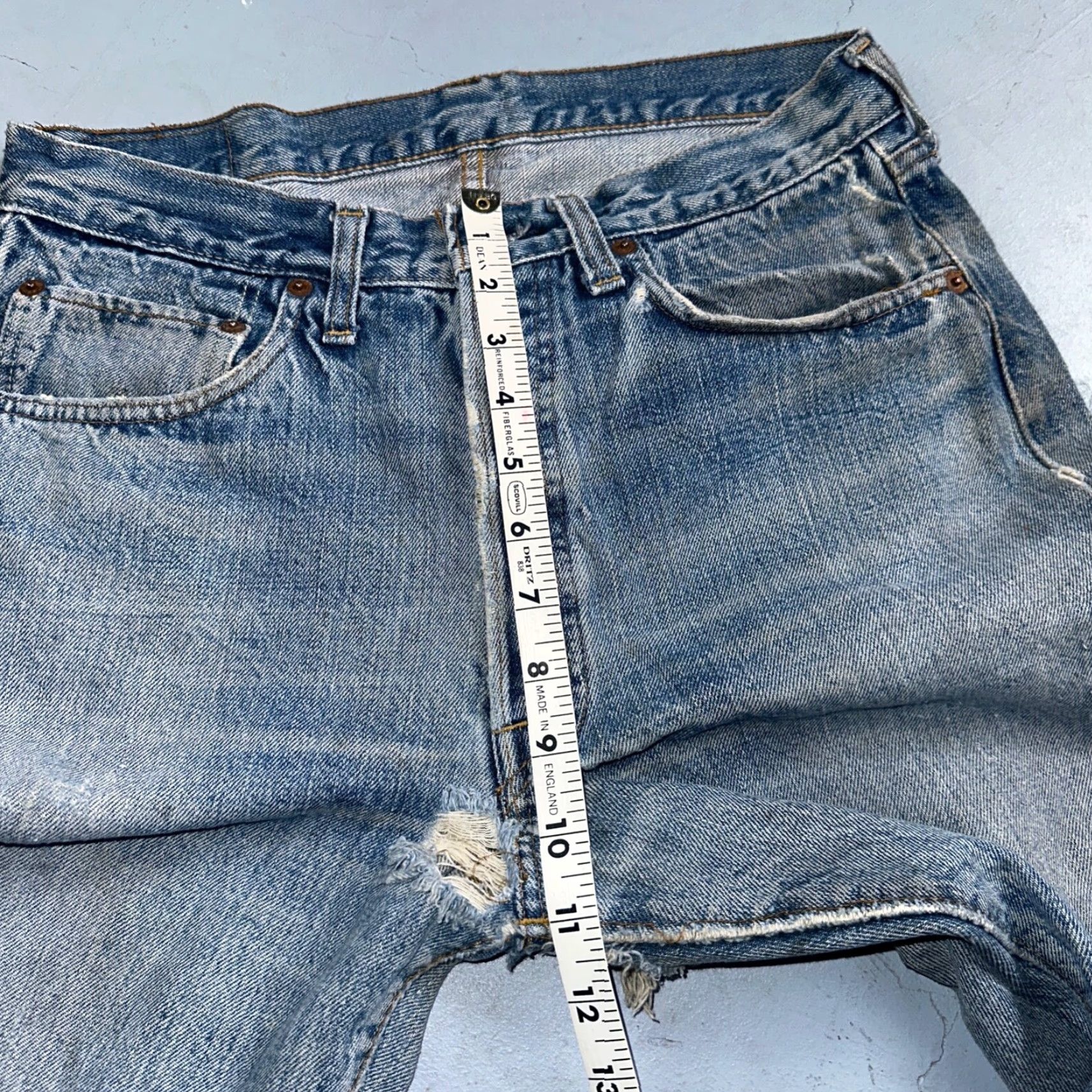 Levi's VINTAGE Levi's 501 XX Jeans - 70s Redline Selvedge, Thrashed, Ripped, Blue Denim, Button Closure, 29x29, Regular, Men's Size 29, Classic Straight Fit Size US 29 - 7 Thumbnail