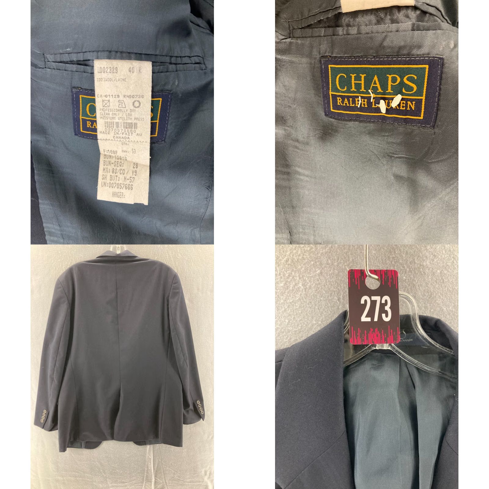 Ralph Lauren VINTAGE Ralph Lauren Blazer Mens 40R Wool Notch Lapel Two-Button Single-Breasted Blue Dress Sport Coat Size 40R - 8 Thumbnail