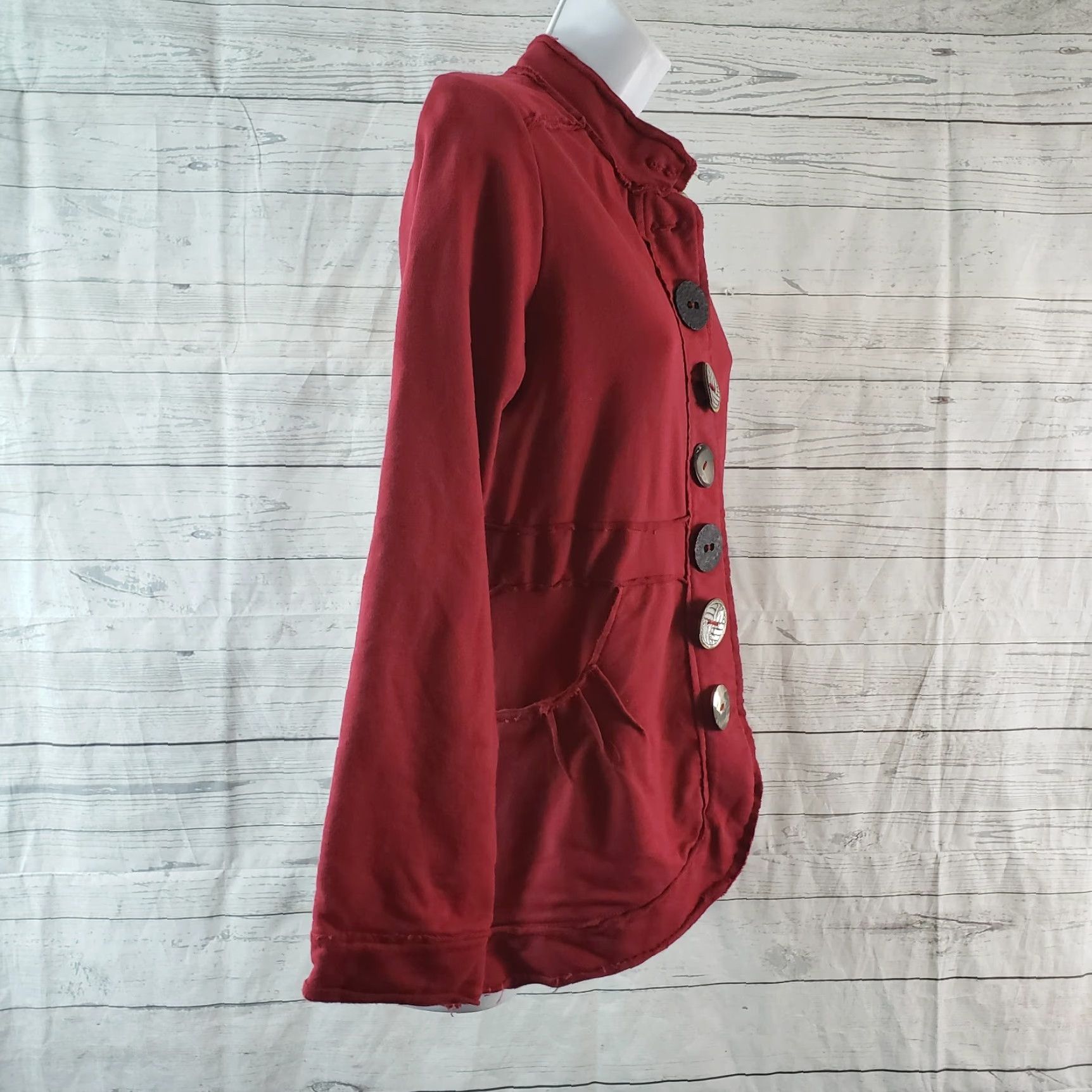 Vintage Neon Buddha Womens Jacket Sz XS Red Button Front Pockets Cotton Blend Size XS / US 0-2 / IT 36-38 - 4 Thumbnail