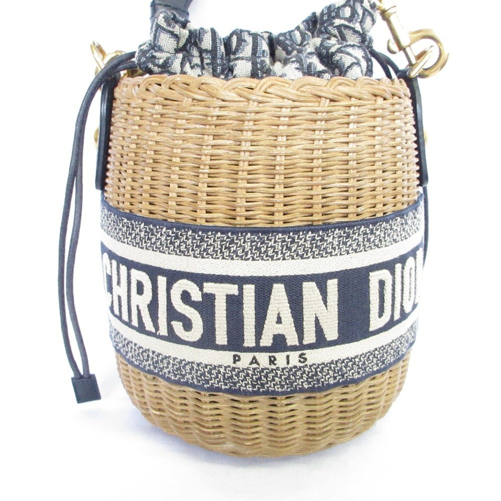 Dior Christian Dior Oblique Wicker Shoulder Bag 63-MA-1200 Navy/Natural Women's Size ONE SIZE - 1 Thumbnail
