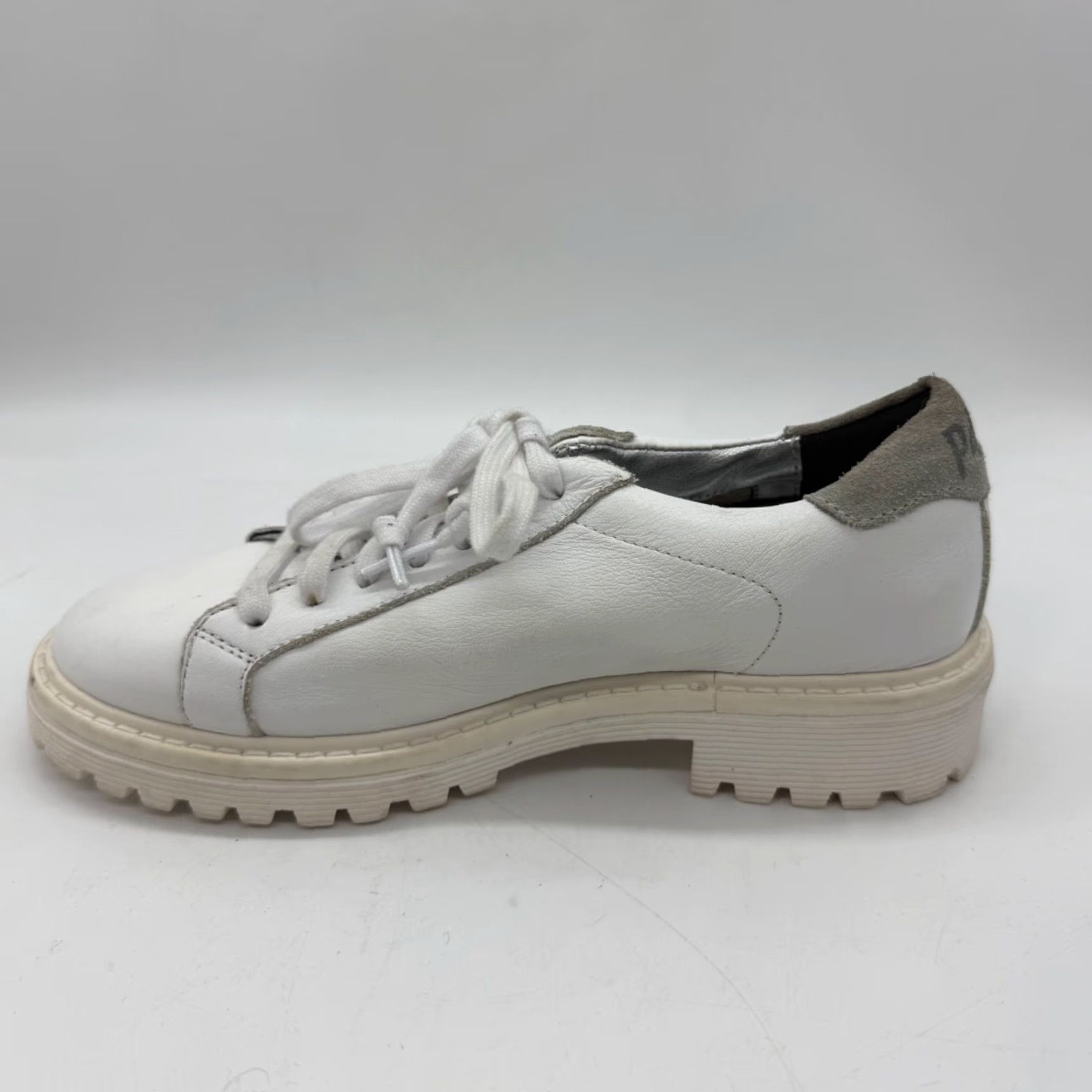 P448 P448 Womens Sneaker Lace Up White Leather Size 35/US 5-5.5 Chunky Sole Leather White Sneakers Size US 5.5 / IT 35.5 - 5 Thumbnail