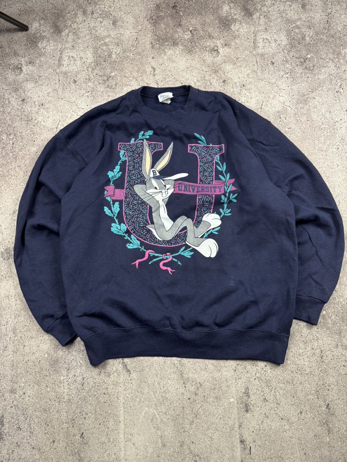 Warner Bros Bugs Bunny Sweatshirt VTG 90 Looney Tune Groovy Black Hoodie Size US XL / EU 56 / 4 - 1 Thumbnail