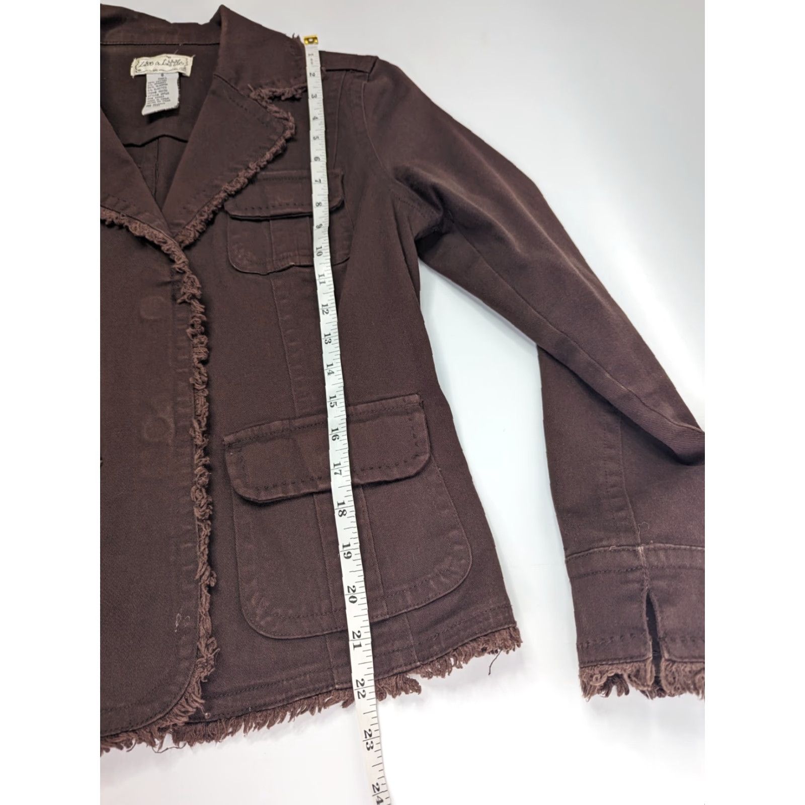 Olive Live a Little Jacket Womens Size Small Fringed Brown Snap On Button Pockets Size S / US 4 / IT 40 - 4 Thumbnail