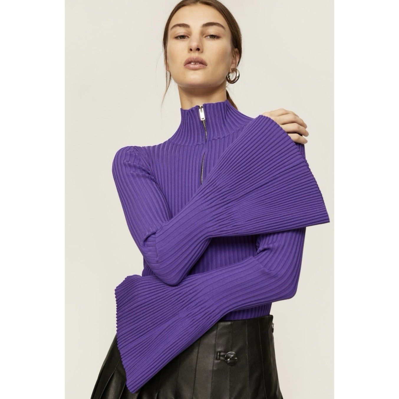 Proenza Schouler Proenza Schouler Purple Ribbed Zip Sweater Purple SMALL Body Size M / US 6-8 / IT 42-44 - 4 Thumbnail