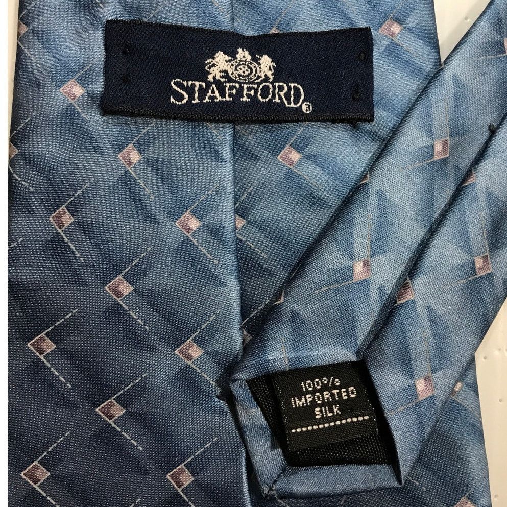 Stafford Stafford Silk Blue Geometric Pattern Wide Short Necktie 59” Size ONE SIZE - 4 Thumbnail