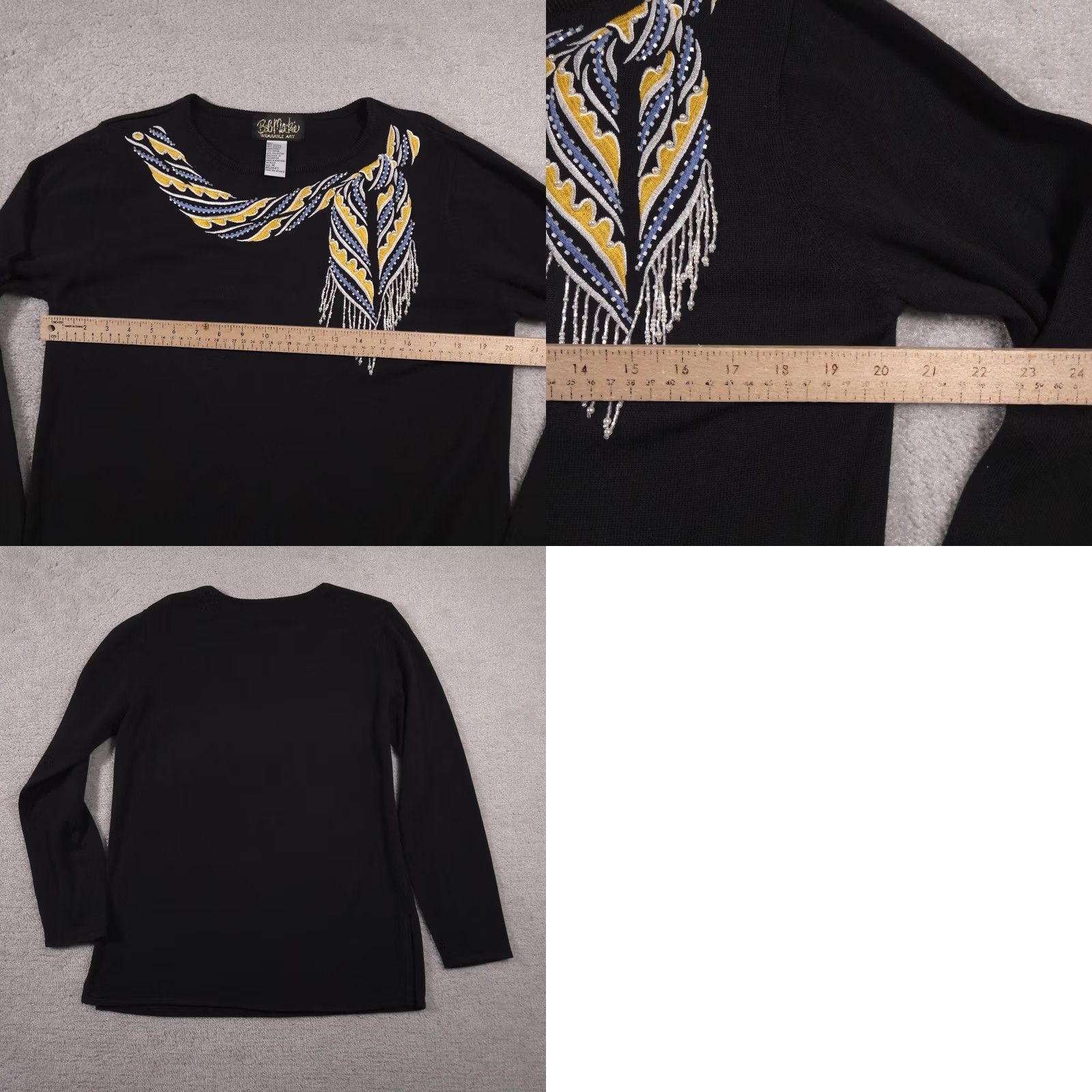 Bob Mackie VINTAGE Bob Mackie Wearable Art Sweater Womens M Black Beaded Fringe 90s Size M / US 6-8 / IT 42-44 - 9 Thumbnail