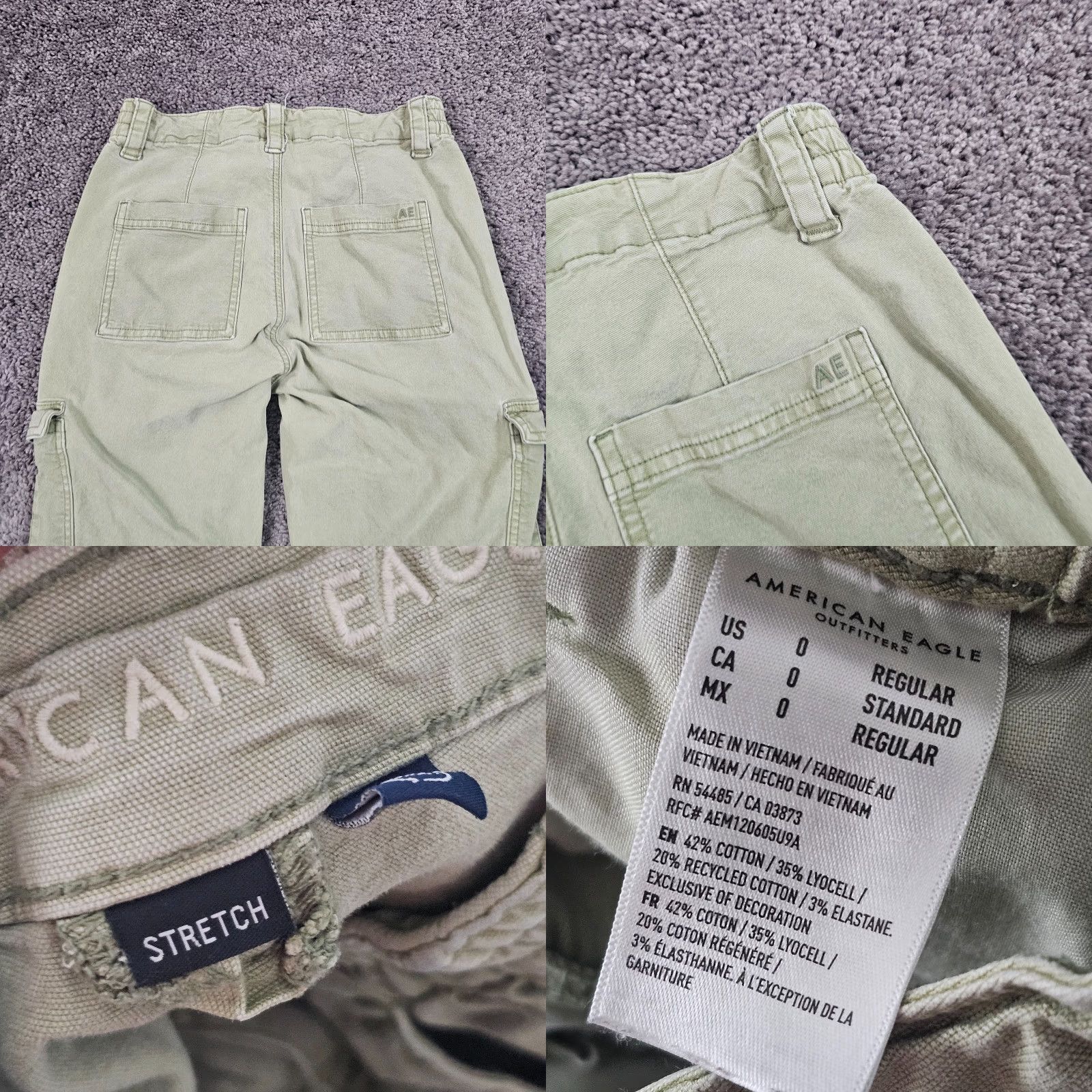American Eagle Outfitters VINTAGE American Eagle Outfitters Womens Cargo Jeans Size 0 Mid Rise Green Stretch Denim 29in Size 25" / US 0 / IT 36 - 8 Thumbnail