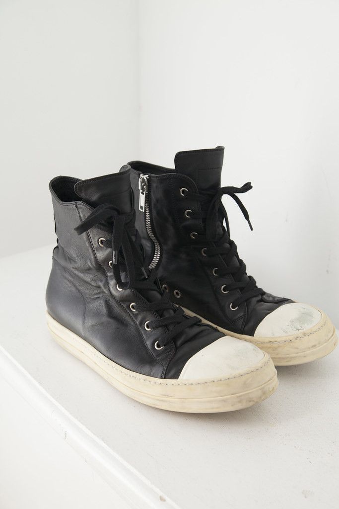 Rick Owens AW17 black leather Ramones sneakers Size US 10 / EU 43 - 2 Thumbnail
