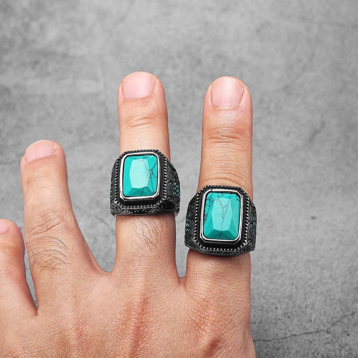 Jewelry Turquoise Gemstone Ring Streetwear Jewelry Fashion Gift Size ONE SIZE - 4 Thumbnail