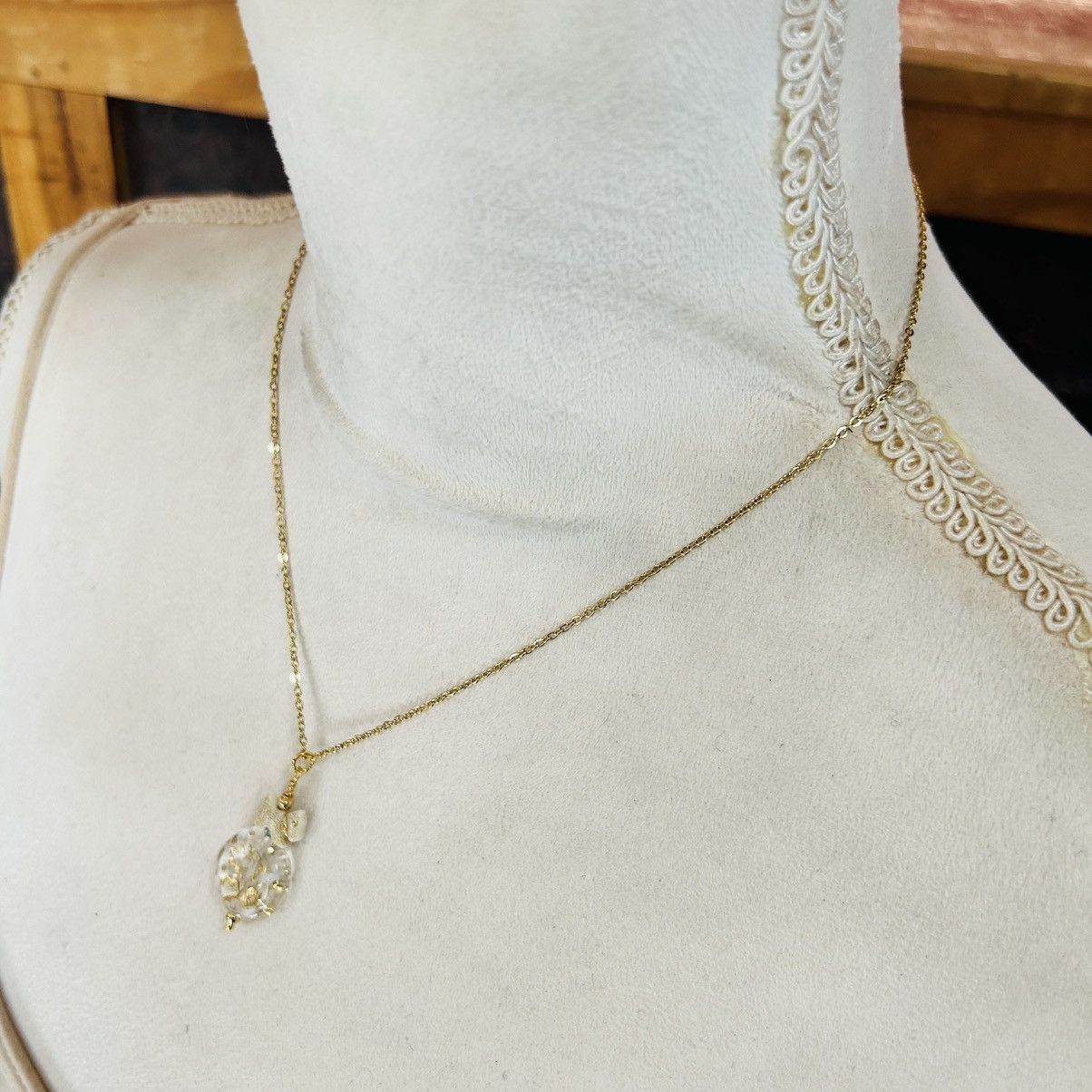 Handmade Handcrafted elegant glass beaded pendant on chain necklace Size ONE SIZE - 4 Thumbnail