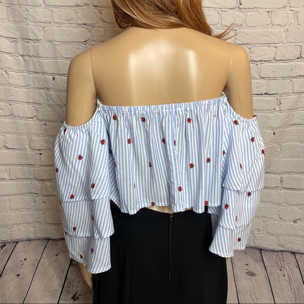 Other NWT New Olivaceous Off Shoulder Crop Top Striped Embroidere Size L / US 10 / IT 46 - 5 Thumbnail
