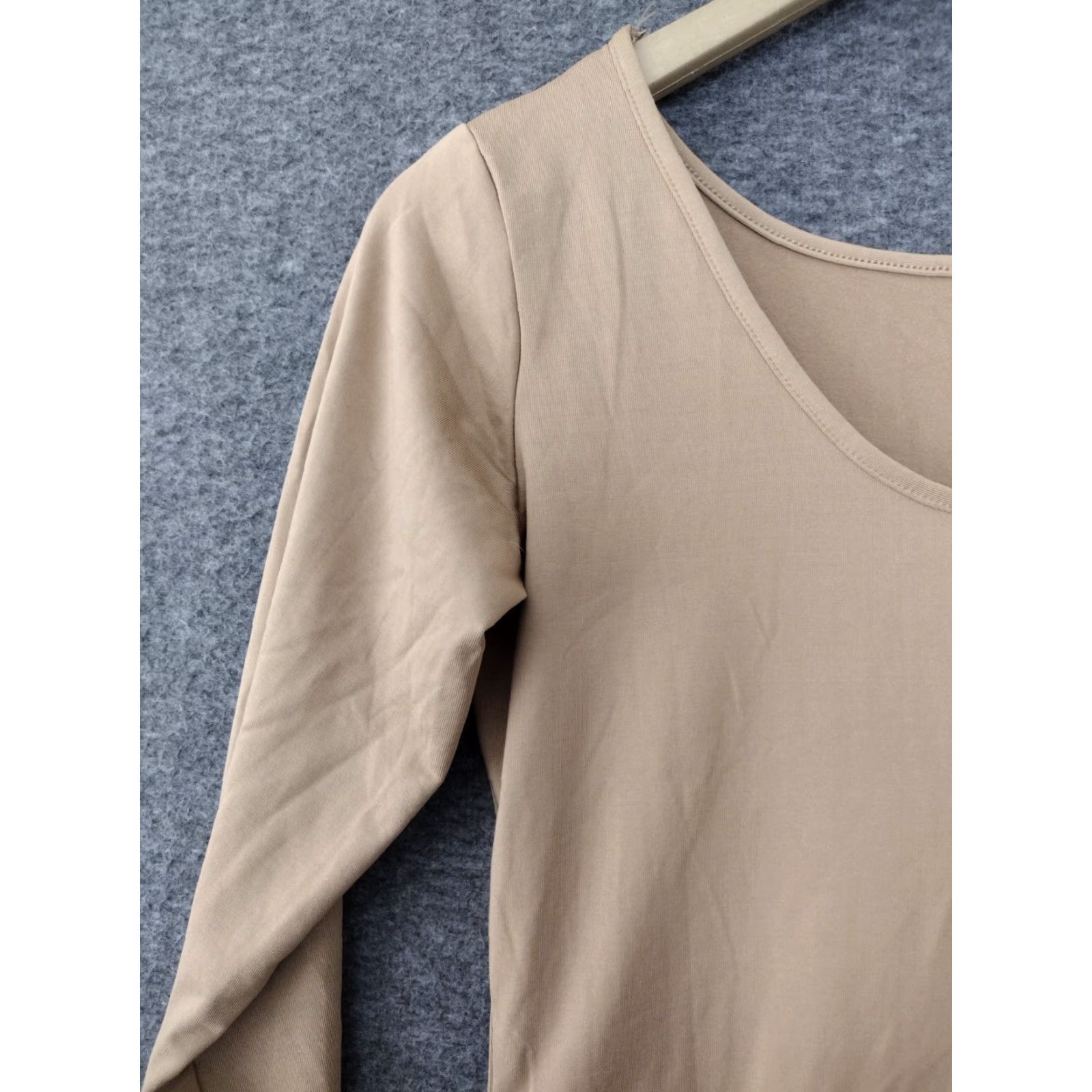 Vintage Scoop Neck Women's Seamless 3/4 Sleeve Bodycon Dress L Beige Size L / US 10 / IT 46 - 7 Thumbnail