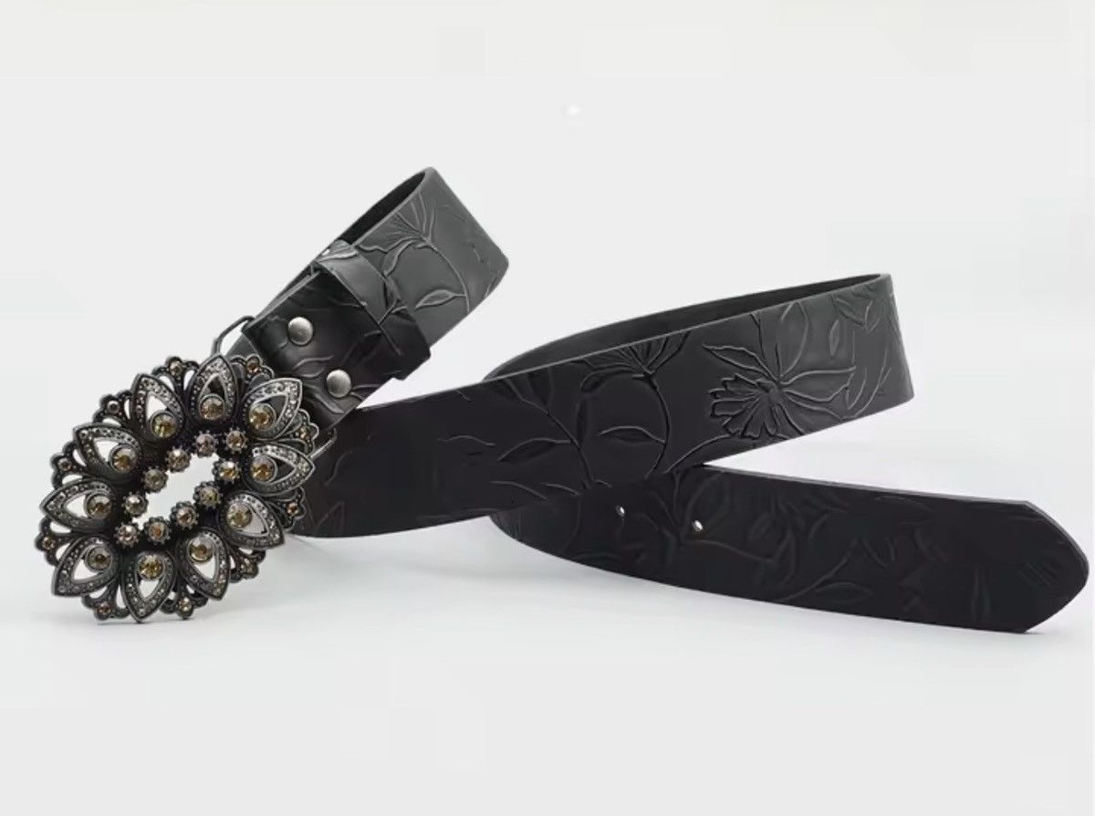 Japanese Brand 110 cm Rhinestone Inlaid Belt with Leaf Pattern Printed Belt Size 32 - 3 Thumbnail