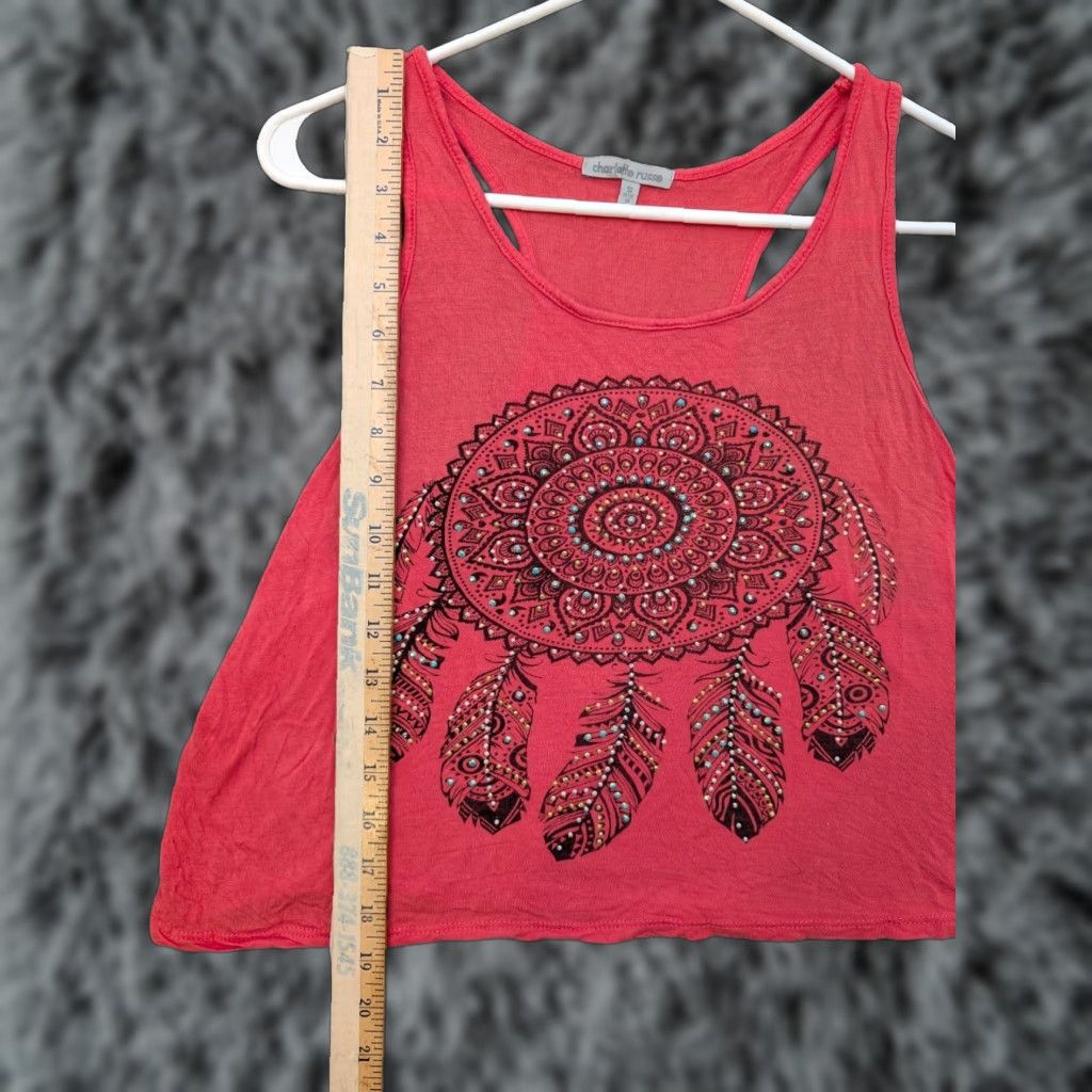 Vintage VINTAGE Charlotte Russe Tank Adult Small Coral Dream Catcher Fairy Boho Y2K Women Sleeveless Rayon Embroidered 90s Size S / US 4 / IT 40 - 1 Thumbnail