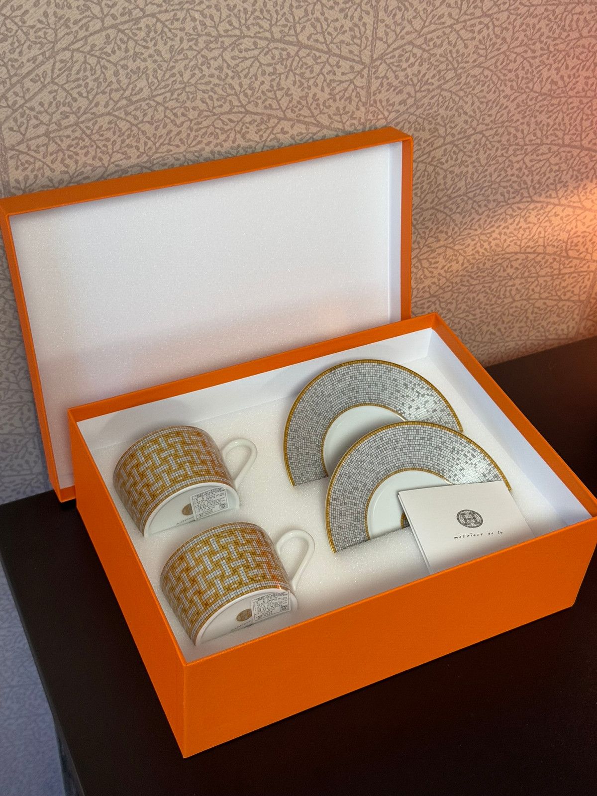 Hermes Mosaique Au 24 Tea Cup & Saucer Gold (Set of 2)