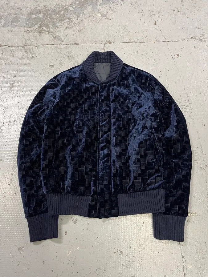 Emporio Armani SS2017 Emporio Armani Velvet Textured Navy Bomber Jacket Size US M / EU 48-50 / 2 - 1 Thumbnail