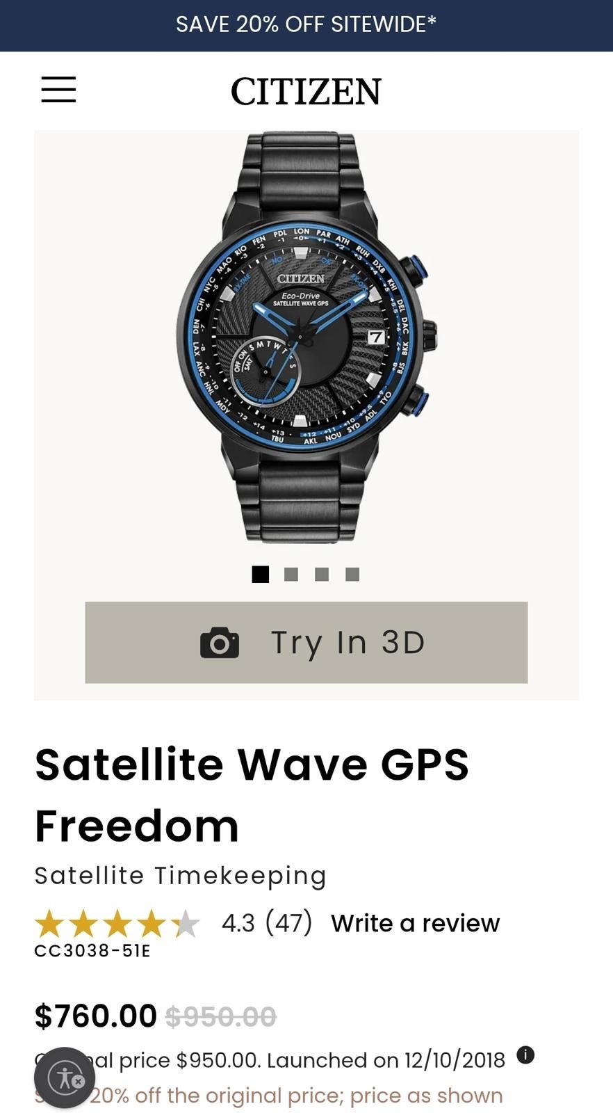 Citizen Citizen Eco-Drive GPS Freedom Watch CC3038-51E Black SS Size ONE SIZE - 4 Thumbnail