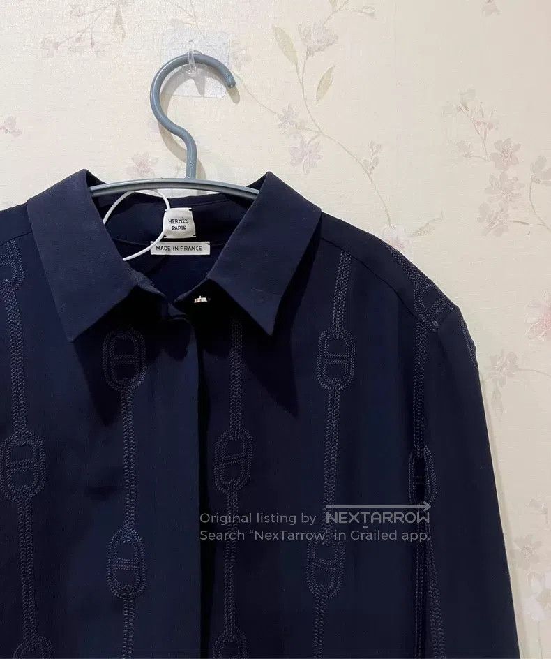 Hermes Hermes Lock Buckle Embroidery Full Print Navy Blue Mulberr Size XXS / US 00 / IT 34 - 3 Thumbnail