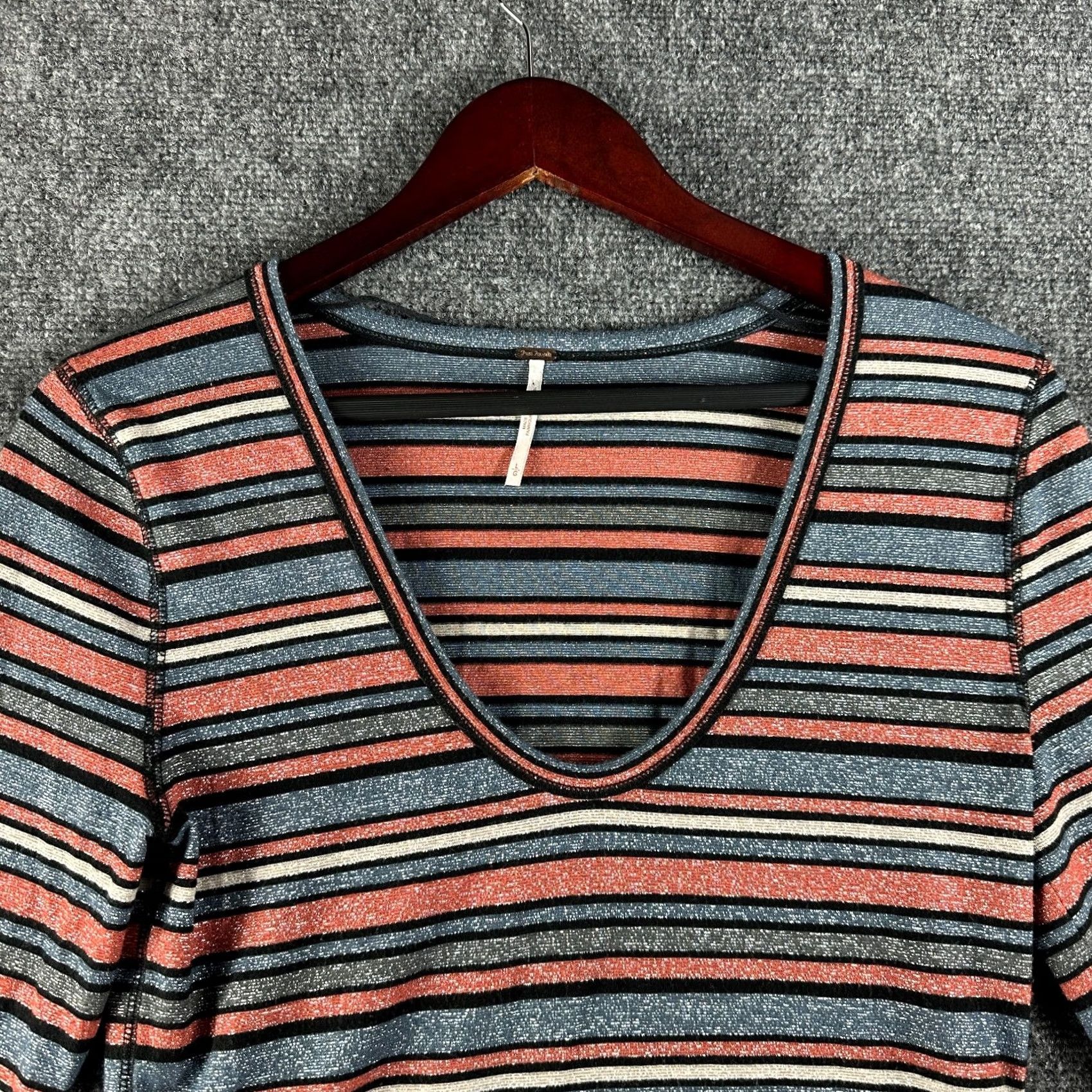 Free People Free People Top Womens L Orange Blue Knit Bell Sleeve 3/4 Striped Metallic Bohemian Modern Shirt Womens Size L / US 10 / IT 46 - 3 Thumbnail