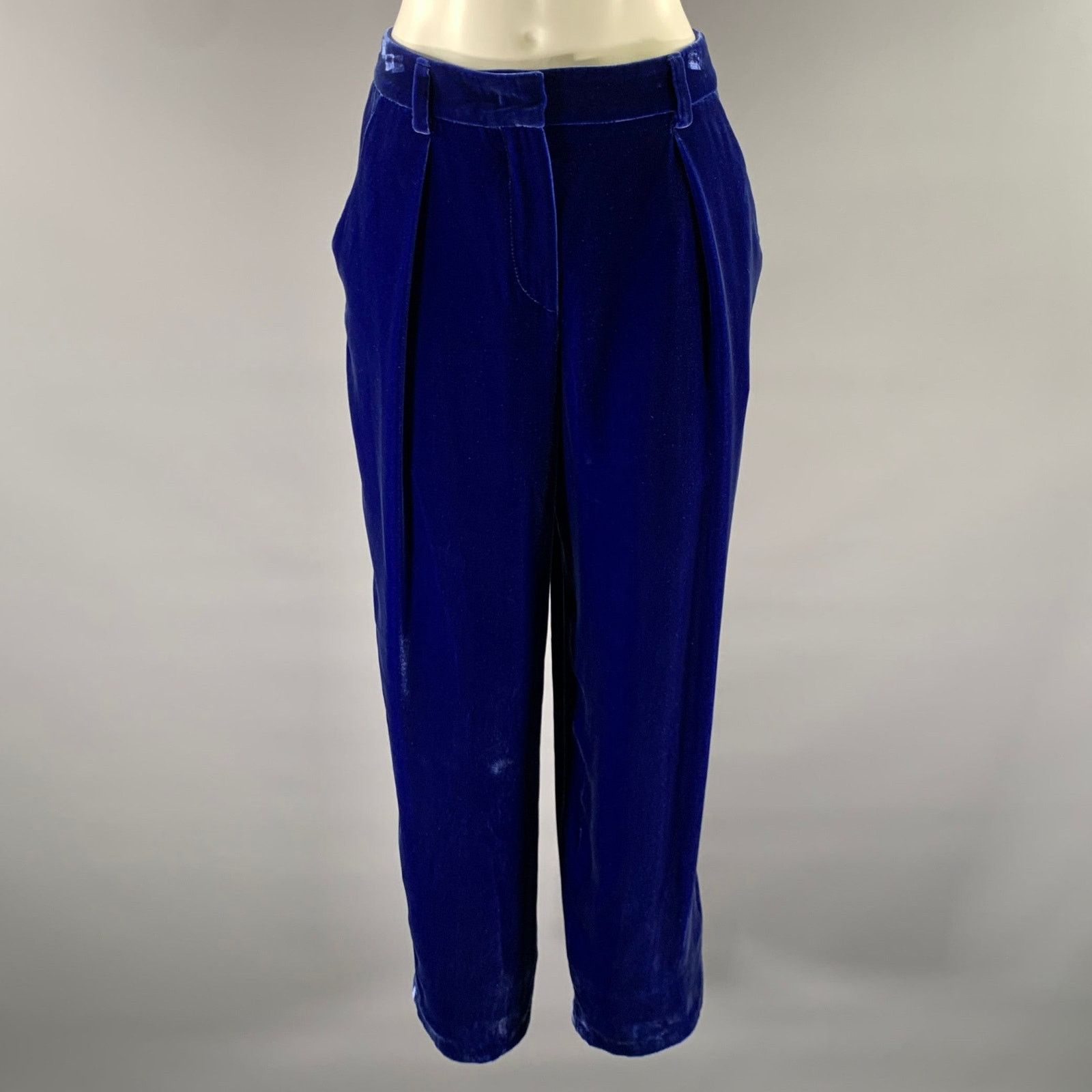 Giorgio Armani GIORGIO ARMANI Size 6 Blue Velvet Viscose Silk Pants Size US 30 / EU 46 - 1 Thumbnail