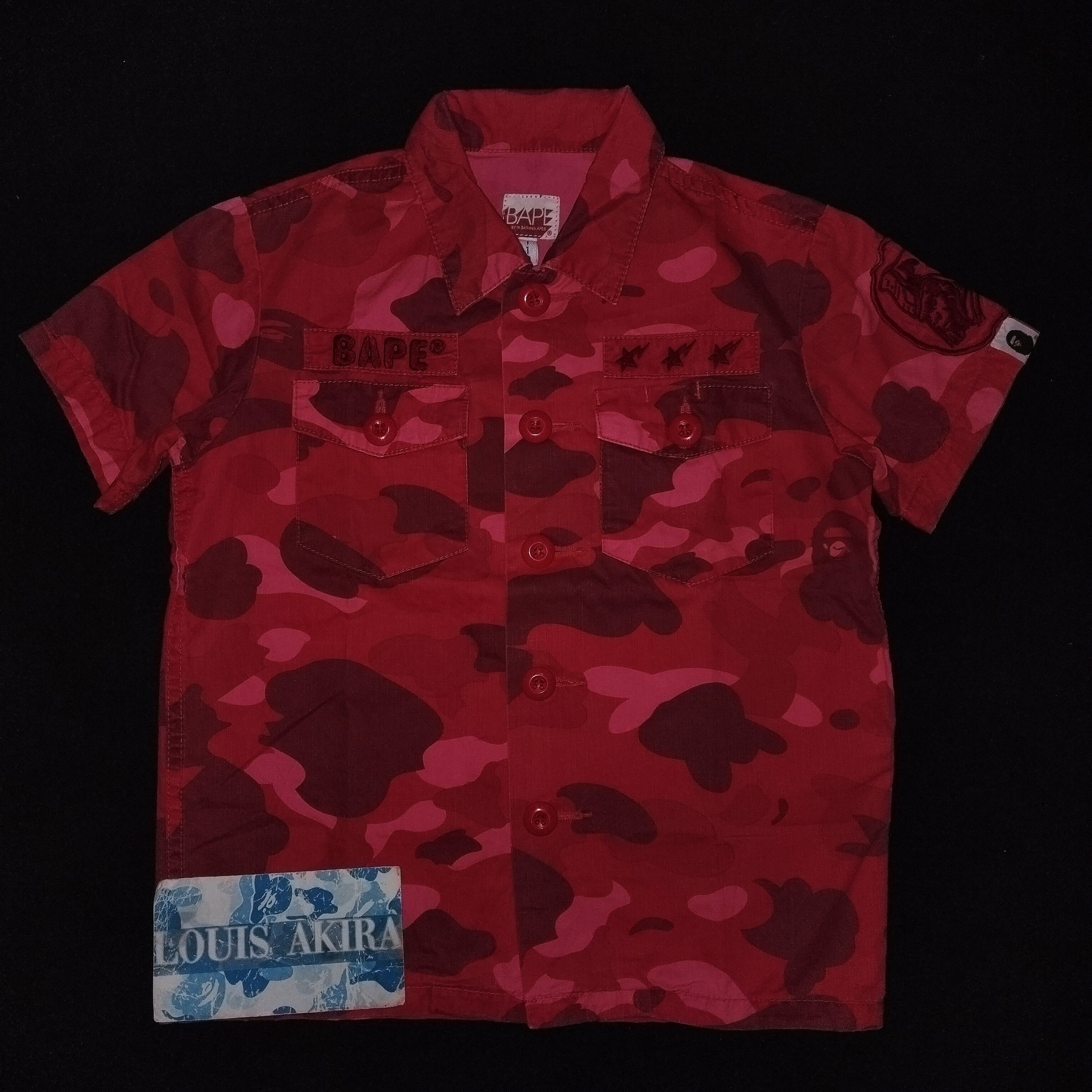 Bape 2006 Bape Kids Red Camo Militery Button Up Size US XXS / EU 40 - 1 Thumbnail