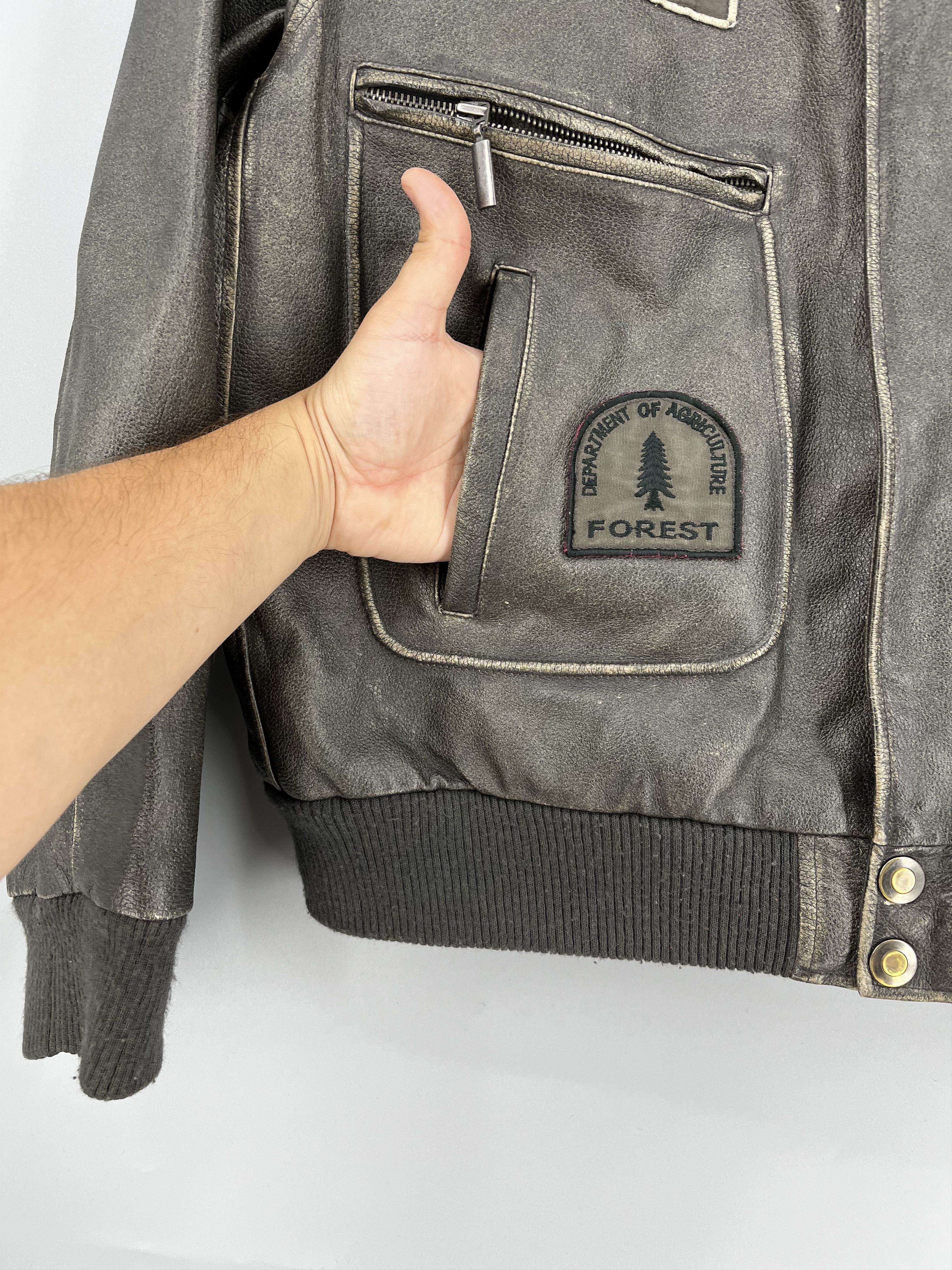 Vintage Explorer Vtg Leather Bomber Jacket – Distressed Patina 90s Size US XXL / EU 58 / 5 - 15 Thumbnail