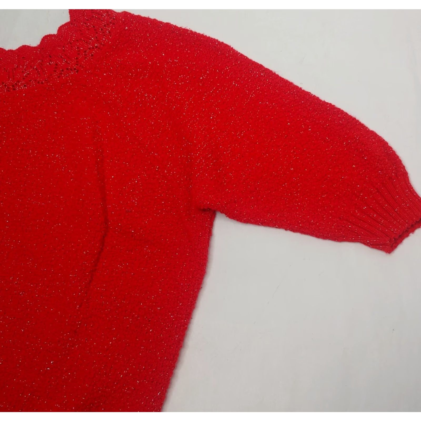 Vintage VINTAGE Adele Sweater Shirt Women L Red Silver Sparkle Knit Short Sleeve Crew Neck Holiday Party Shimmer Christmas Womens Size L / US 10 / IT 46 - 5 Thumbnail