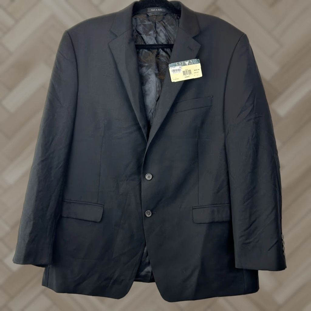 Ralph Lauren Sport Coat Blazer Mens 46R Wool Black 2 Button Single-Breasted Notch Lapel Dress Jacket