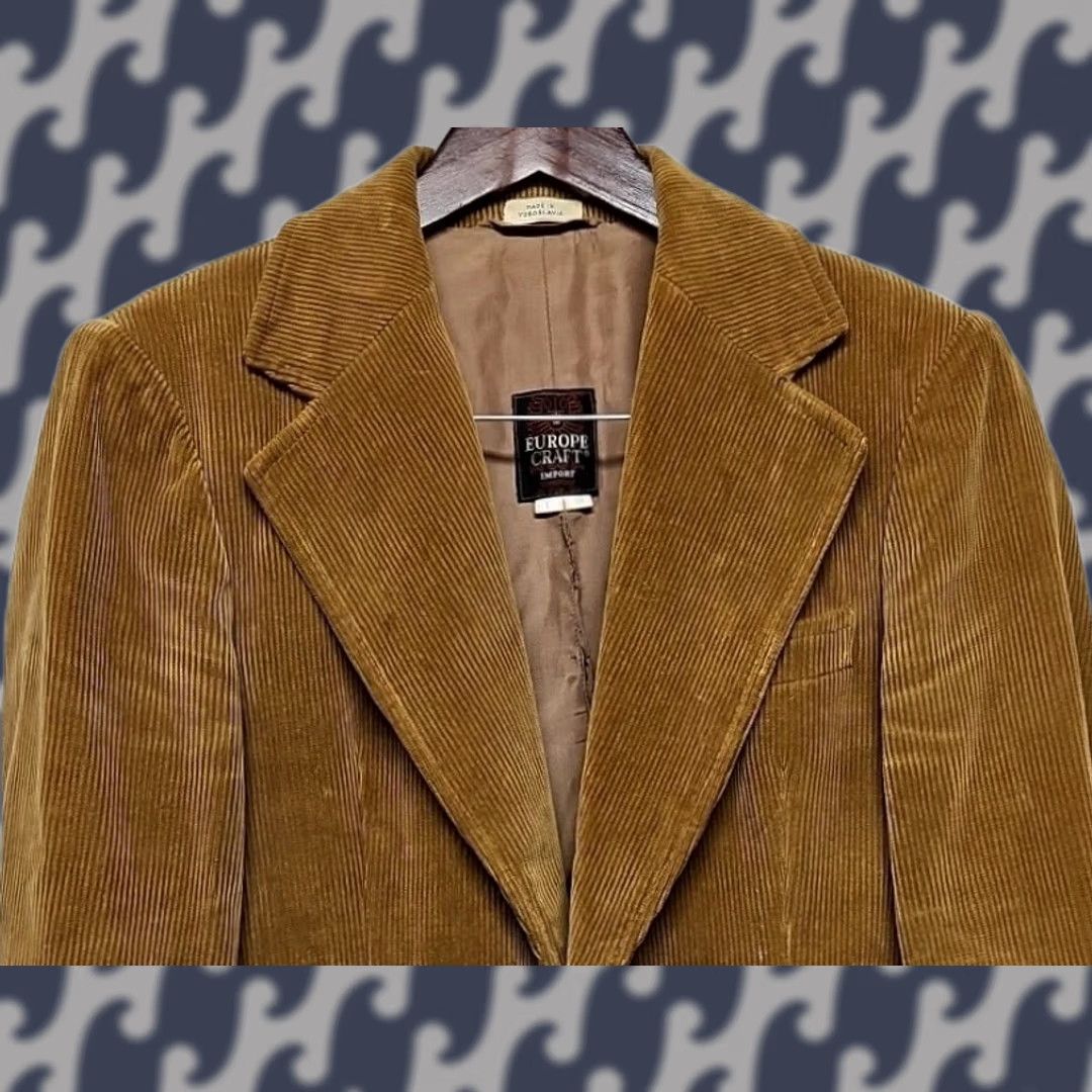 Vintage VINTAGE Europe-craft Corduroy Blazer Men 38 Tan Brown 80s Cardigan? Size 42R - 1 Thumbnail