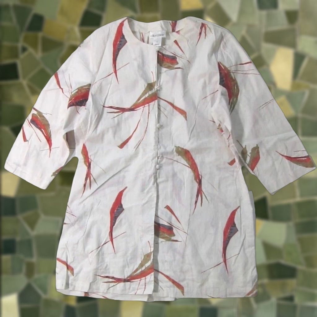 Vintage TravelSmith Blouse Tunic 100% Cotton Floral Button Down White Large Women XS? Size L / US 10 / IT 46 - 1 Thumbnail