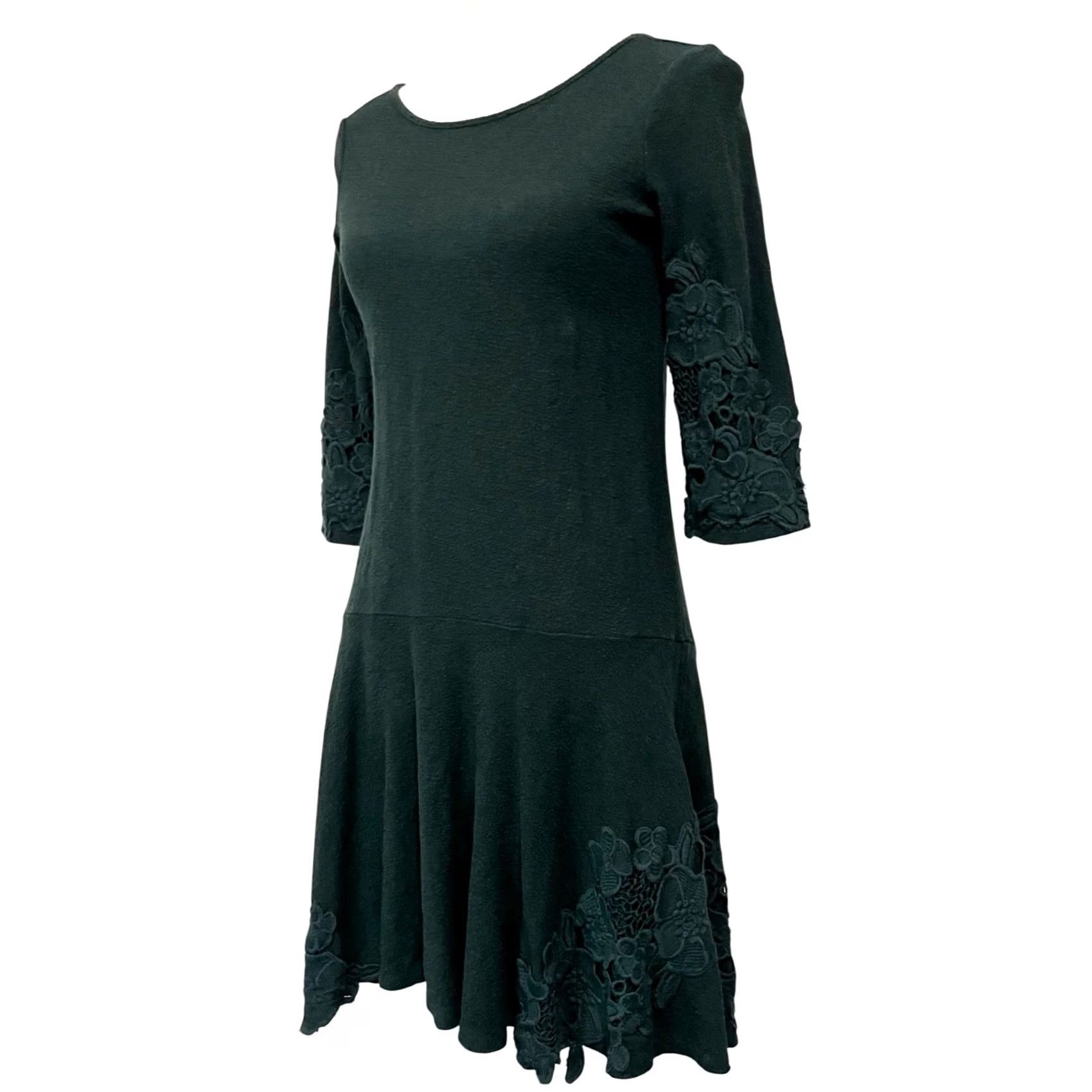 Vintage Maeve Anthropologie Sweater Dress Womens XS Green Lace Tierra Drop Waist Scoop Back KnEE Length 34" 3/4 Sleeve Vintage? Size XS / US 0-2 / IT 36-38 - 7 Thumbnail