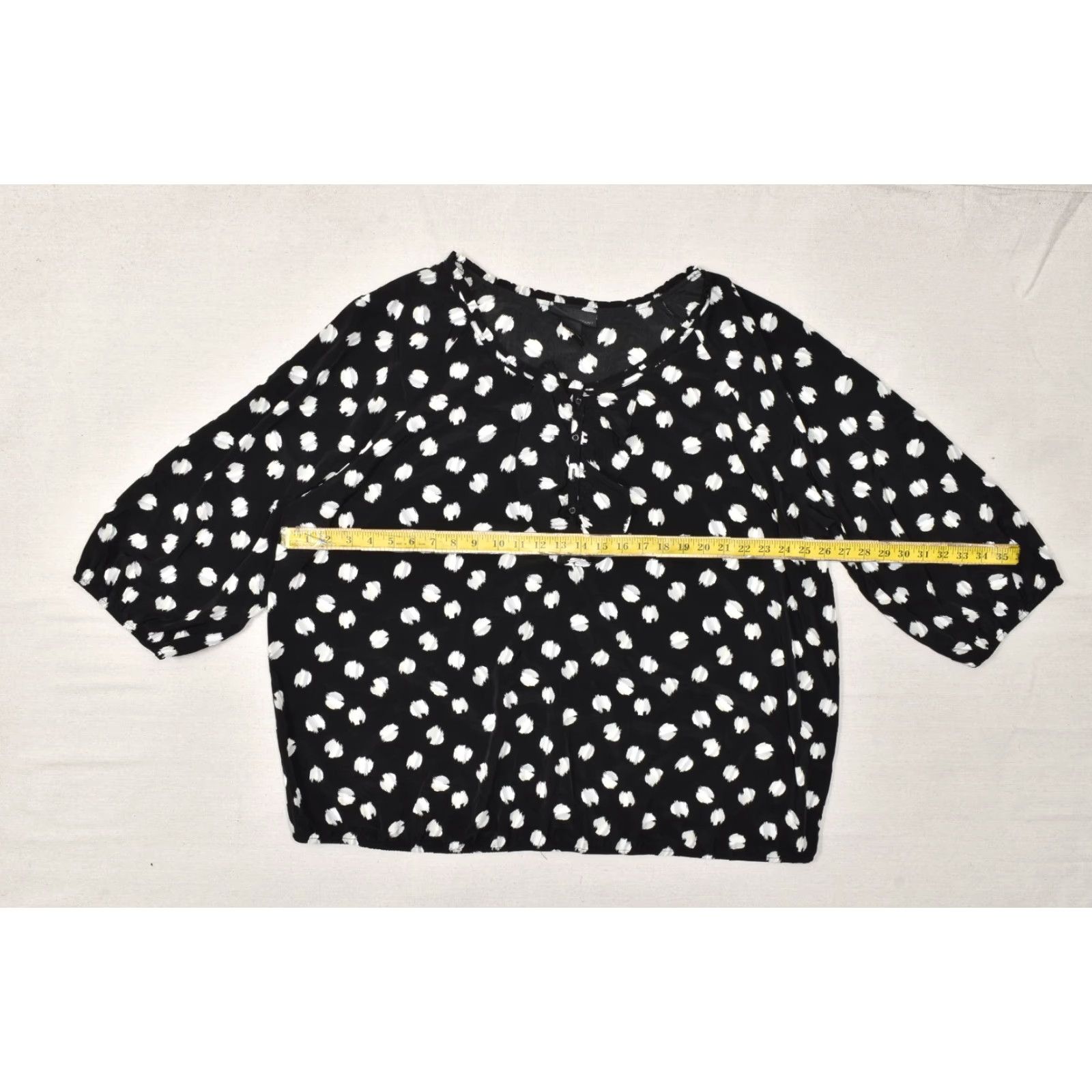 Vintage Lane Bryant Blouse Womens Plus 26 Black White Polka Dot Ruffle Button Front 3/4 Sleeve Round Neck Casual Spring Summer Fall Polyester Machine Washable Size 4XL / US 24-26 - 4 Thumbnail