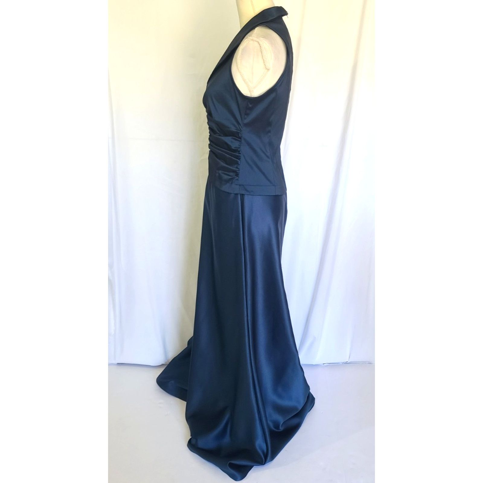 Other Vintage Tadashi Midnight Blue Satin Evening Gown Dress US 6 Size M / US 6-8 / IT 42-44 - 3 Thumbnail