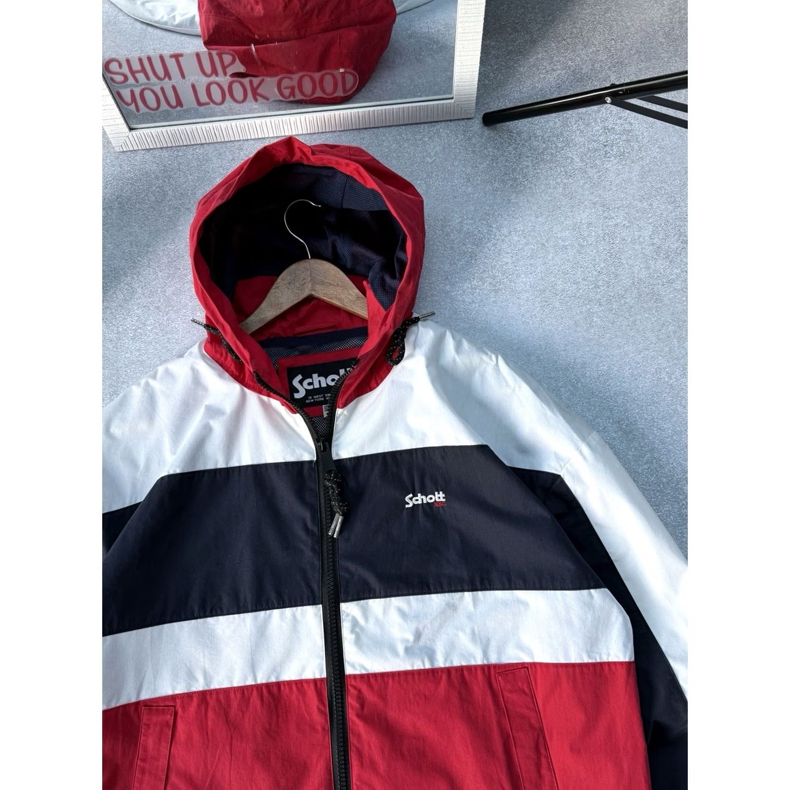 Schott VINTAGE Schott NYC Windbreaker Jacket Hooded Full Zip Mens M Blue Windbreaker Schott NYC Jacket 90s Retro Vintage Mens Size M Size US M / EU 48-50 / 2 - 3 Thumbnail