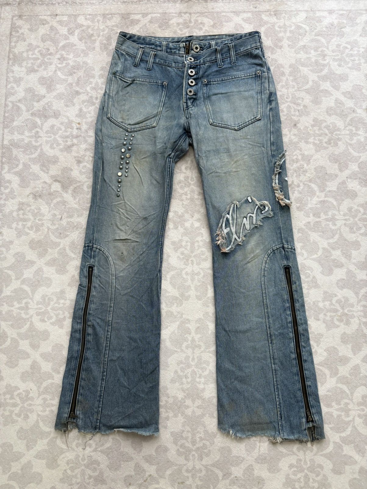 PPFM PPFM Archival Double Waist Studded Flare/Distressed Denim Size US 30 / EU 46 - 2 Thumbnail
