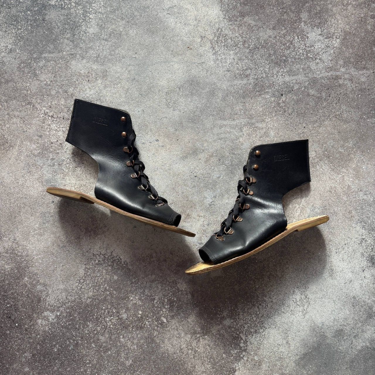 Diesel Vintage Black Leather Gladiator Sandals