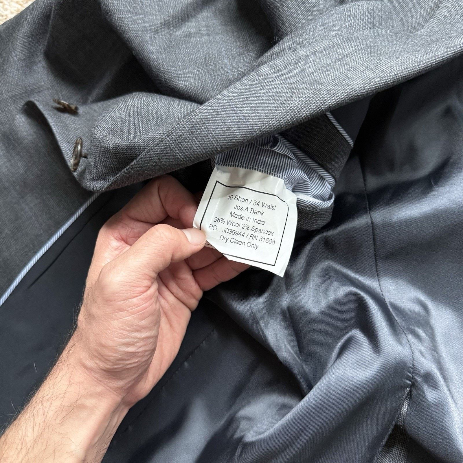 Jos. A. Bank Jos A Bank 40 Short 32” Waist Grey Wool Jacket Pants Suit Size 40S - 6 Thumbnail