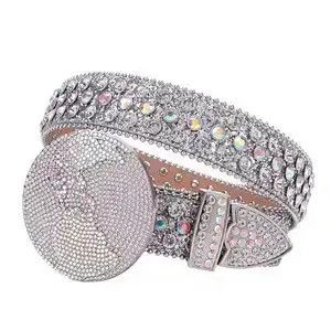 Other y2k platinum studded rhinestone leather belt Size 28 - 6 Thumbnail