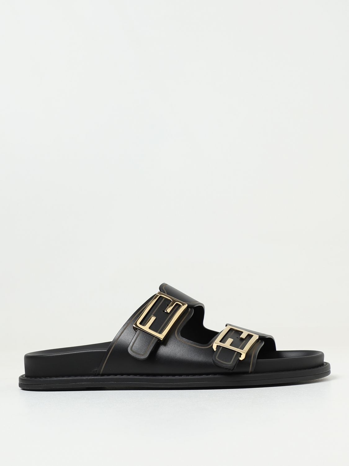 clearance in stock Fendi Flat Sandals Woman Black hubliexpress