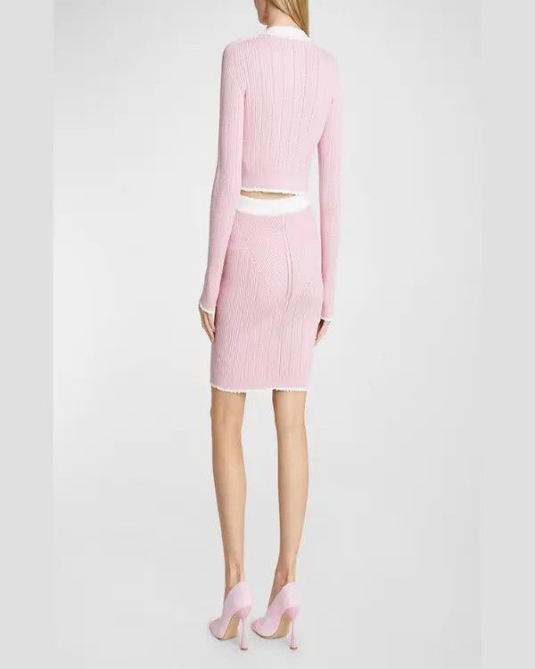 Balmain o1s1wg110825 Buttoned Pointelle Knit Skirt in Pink/White Size 30" / US 8 / IT 44 - 5 Thumbnail