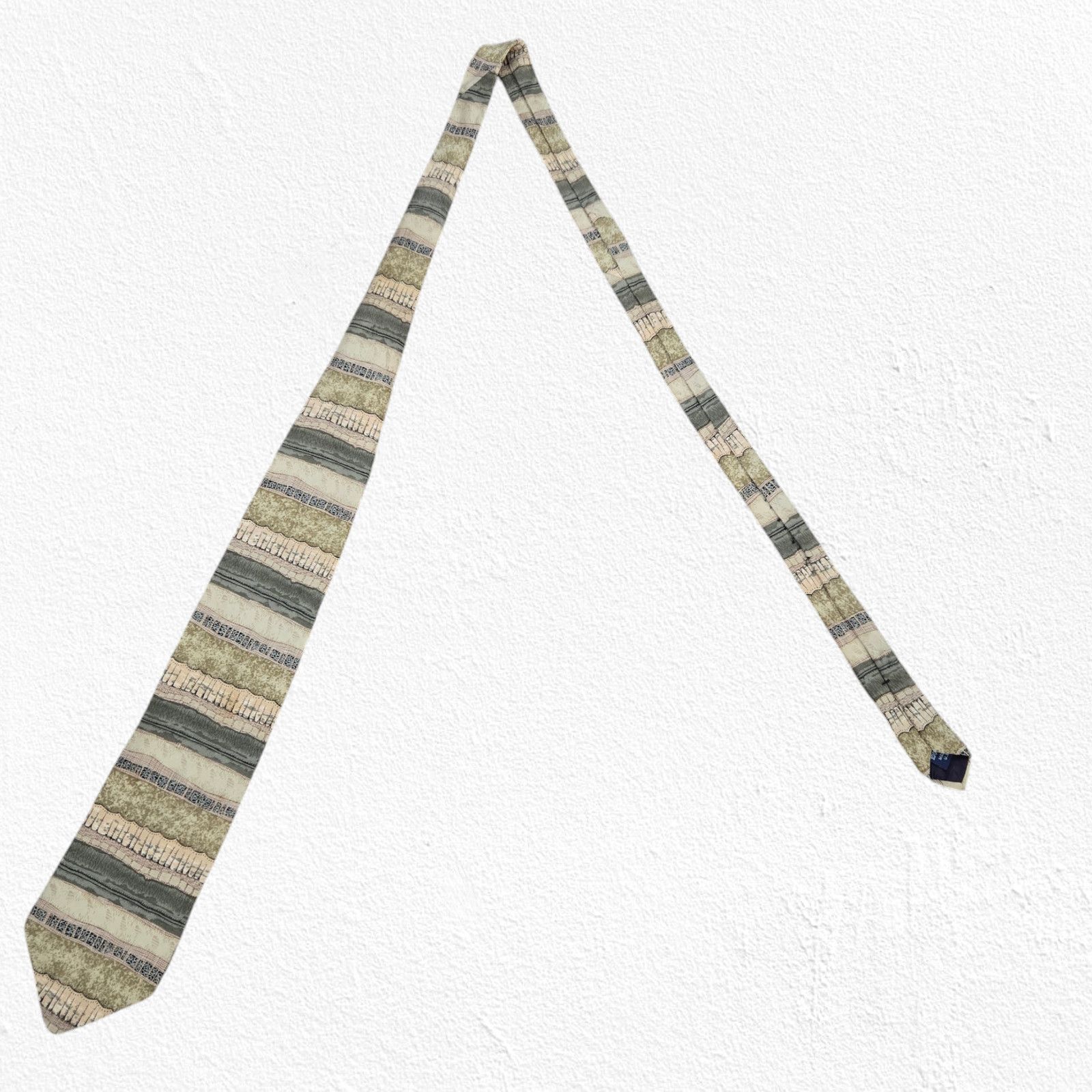 Vintage 90s Vintage Tan Striped USA Made Silk Tie Size ONE SIZE - 2 Thumbnail