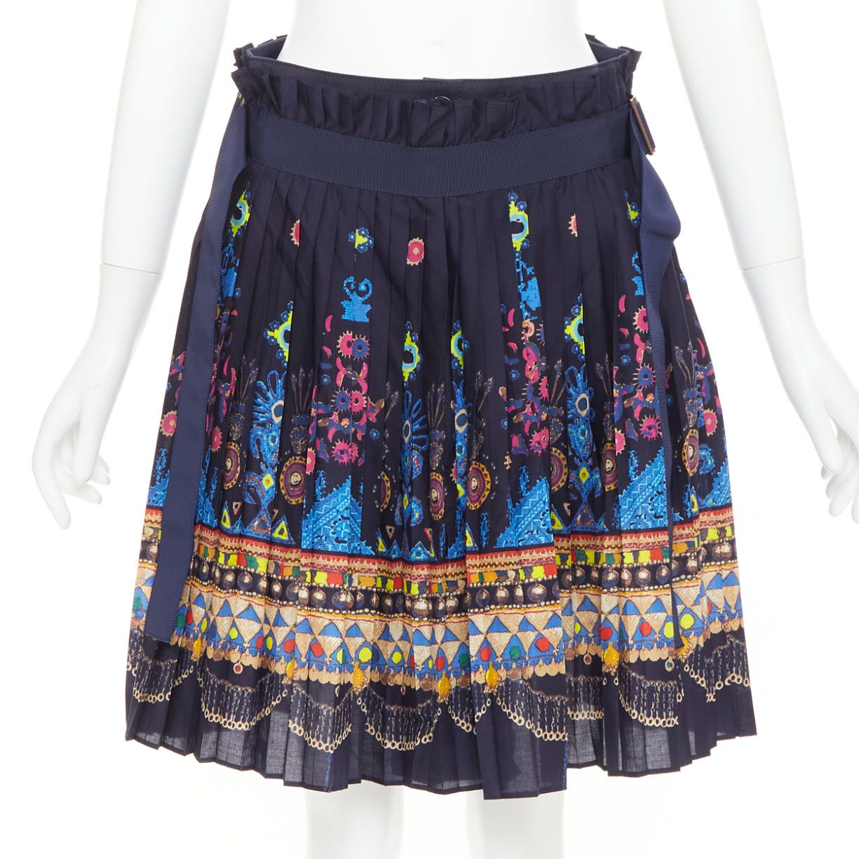Sacai SACAI 2017 navy multicolor circus print belted pleated wrap skorts JP1 S Size 28" / US 6 / IT 42 - 1 Thumbnail