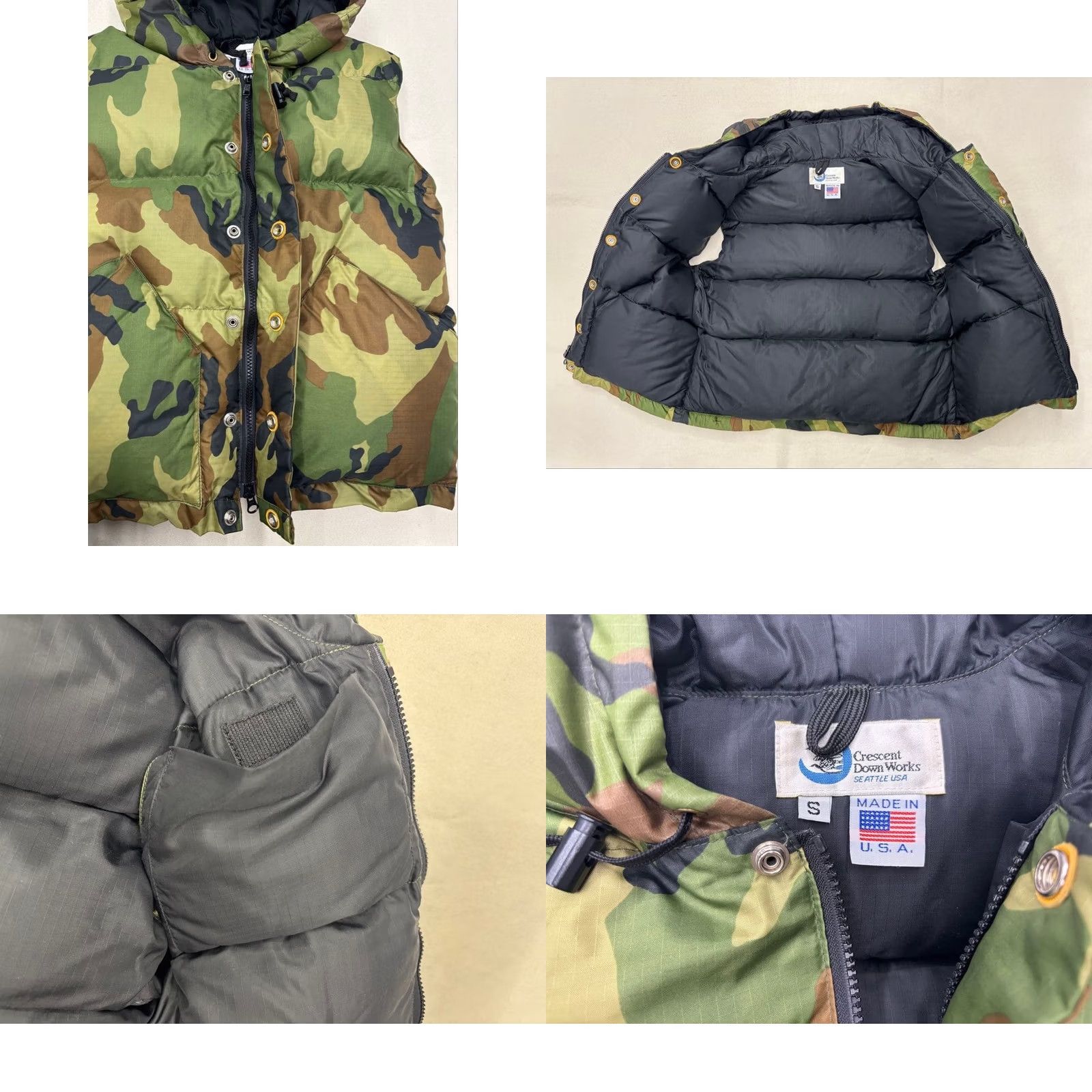 Vintage Crescent Down Works Puffer Vest Sz S CAMO Nylon Goose Down with a Hood Men Vest S Camouflage Down Vest Size US S / EU 44-46 / 1 - 8 Thumbnail