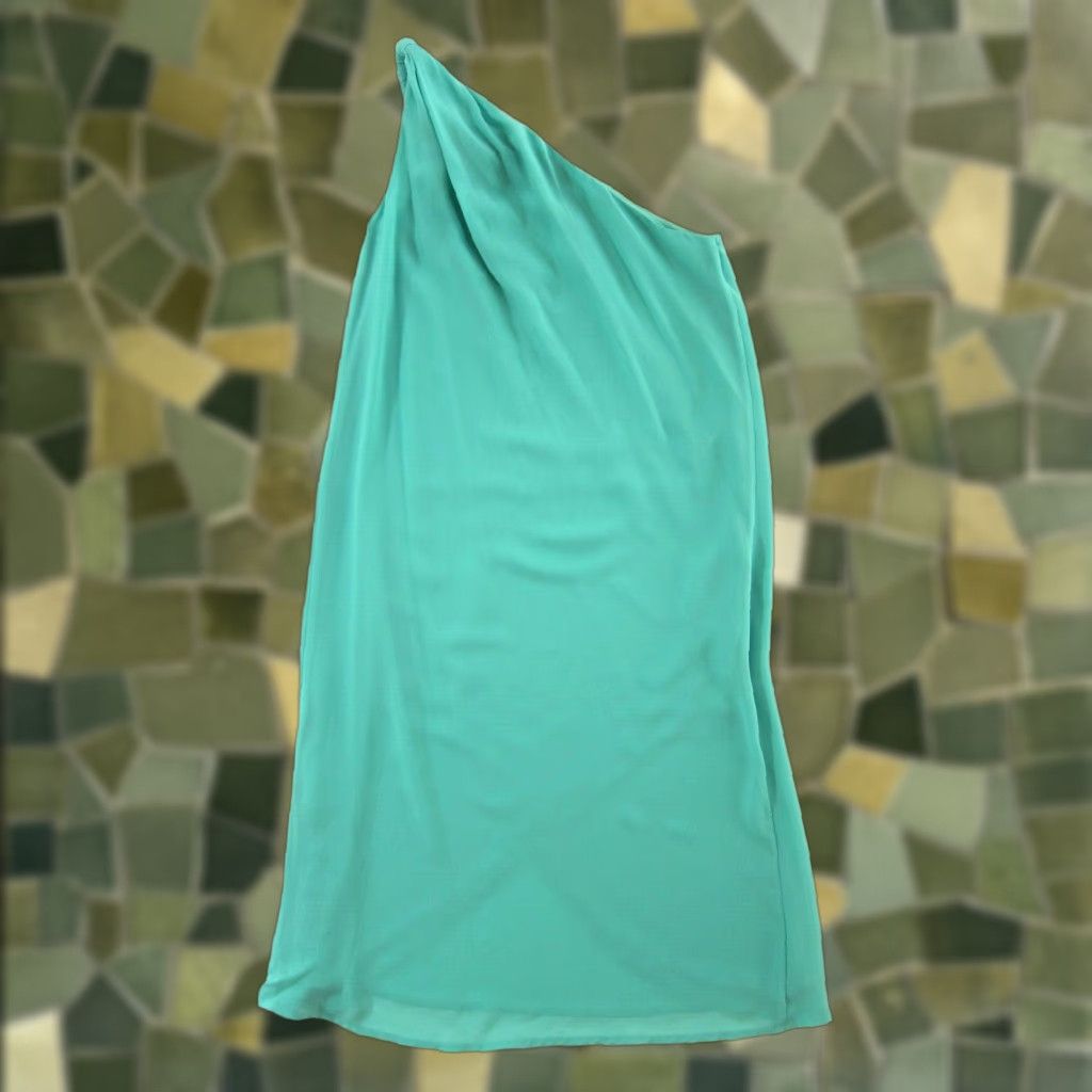 H&M H&M Green Silky One Shoulder Twist Wrap Shift Tunic Tent Dress Women  Size 2 | Grailed