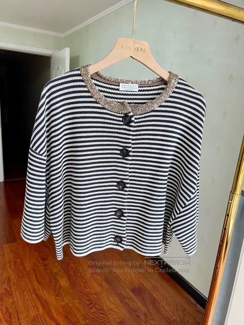 Brunello Cucinelli Brunello Cucinelli 25 Striped Collar Sequin Open Cardigan Size S / US 4 / IT 40 - 3 Thumbnail