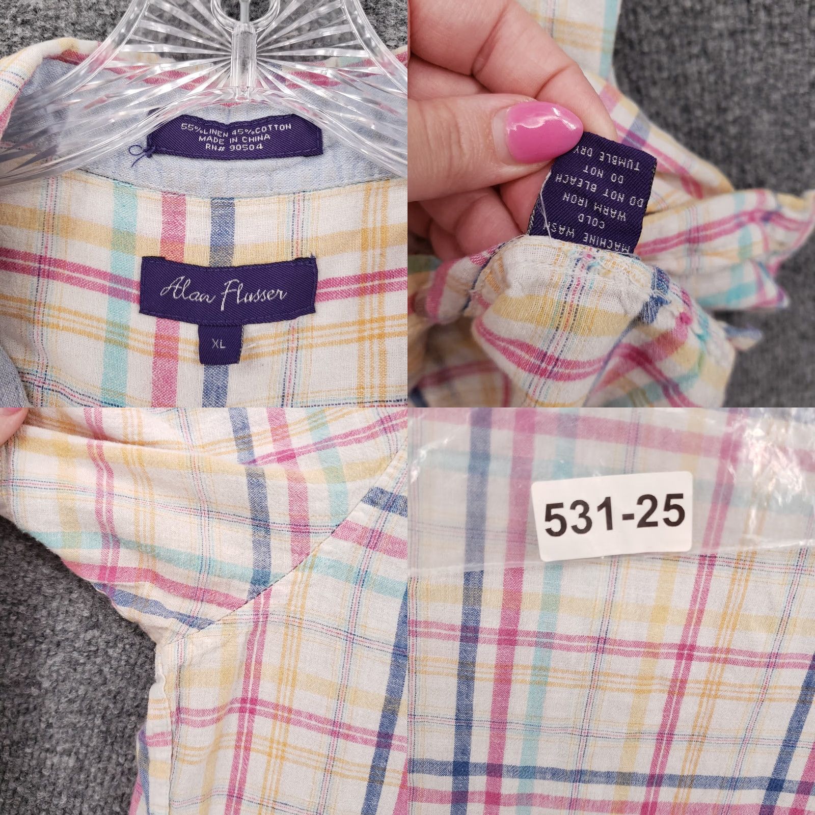 Vintage Alan Flusser White Plaid Linen Button Up Shirt Mens XL Short Sleeve Size US XL / EU 56 / 4 - 8 Thumbnail
