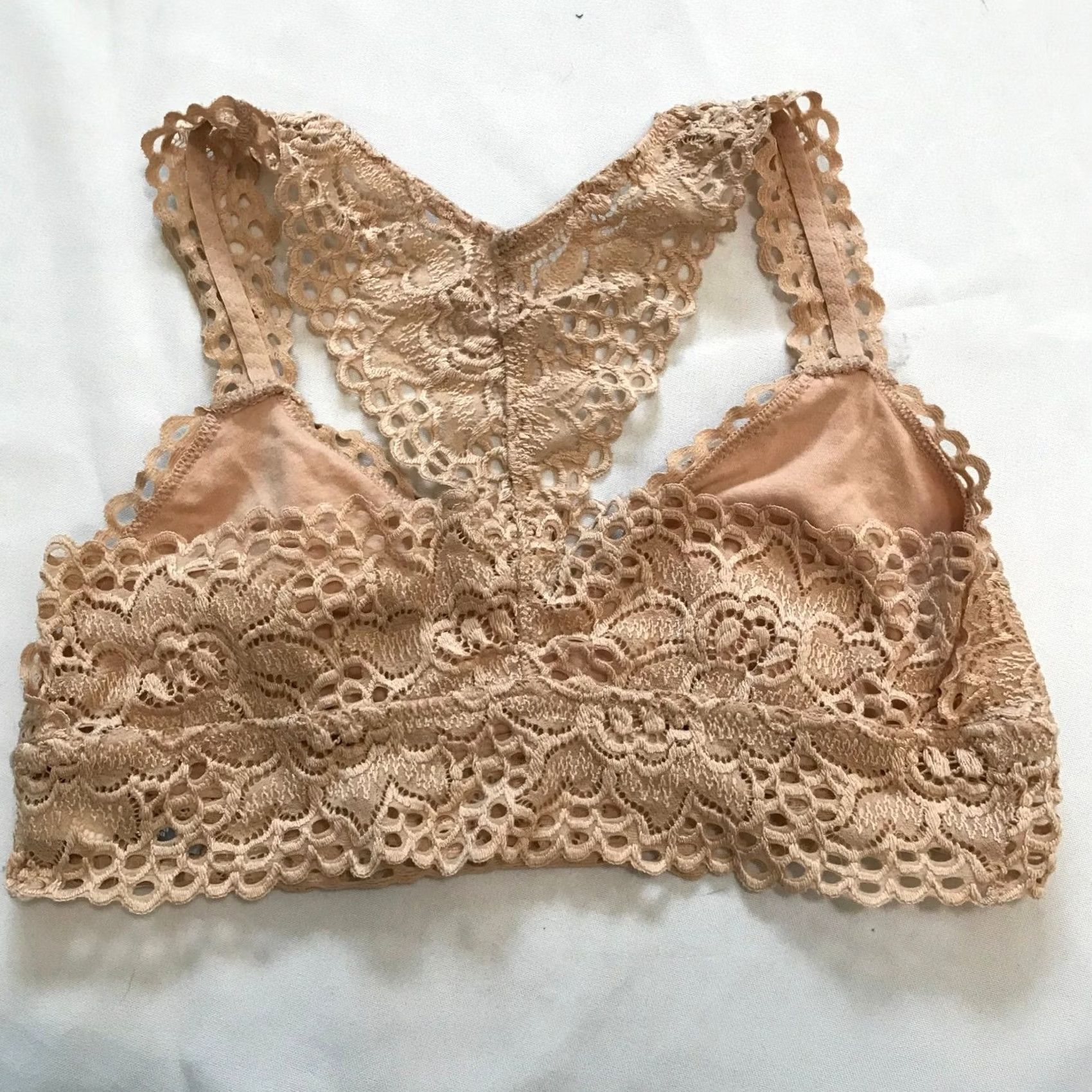 Vintage Aerie Lace Bralette Tan Racerback Wireless Bra M Size ONE SIZE - 3 Thumbnail