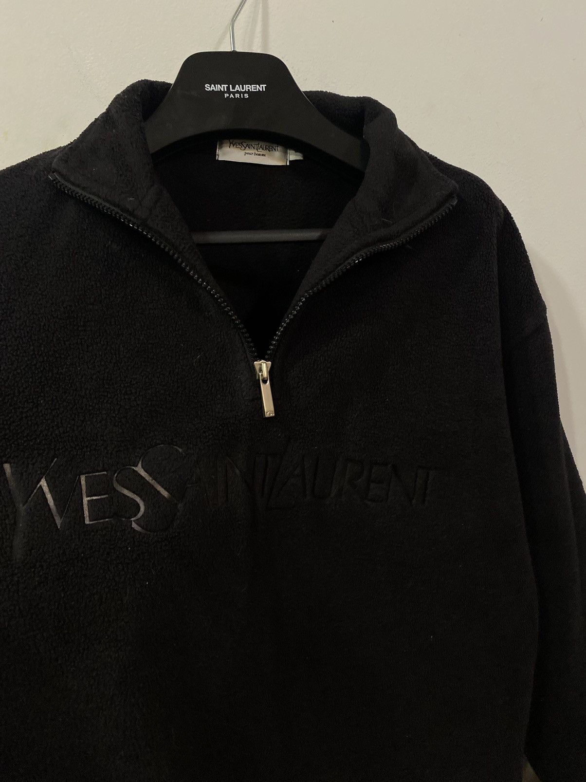 Yves Saint Laurent Fleece Black YSL Sweatshirt 1/4 Quarter Zip Big Logo Sweater Size US L / EU 52-54 / 3 - 1 Thumbnail